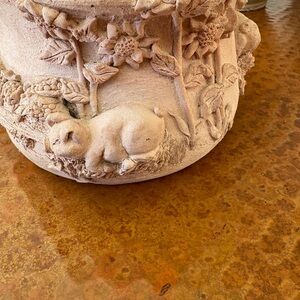 Cute hand thrown pottery June Sears pot planter Tan Floral Pigs pig Design